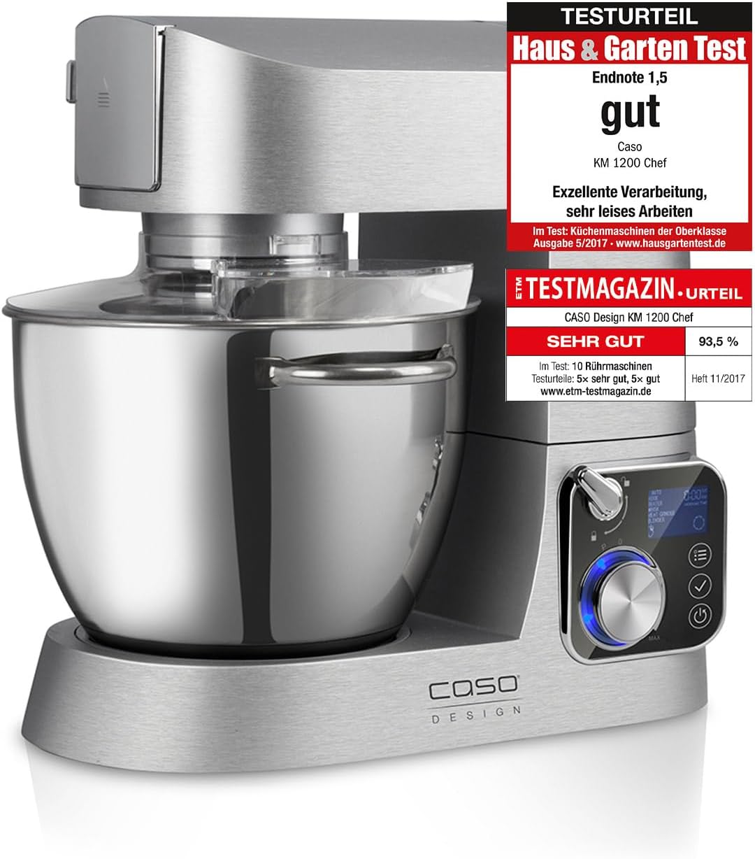 CASO KM 1200 Chef - Design Küchenmaschine, Aluminiumgehäuse, Kapazität 6 Liter, 8 Geschwindigkeitsst