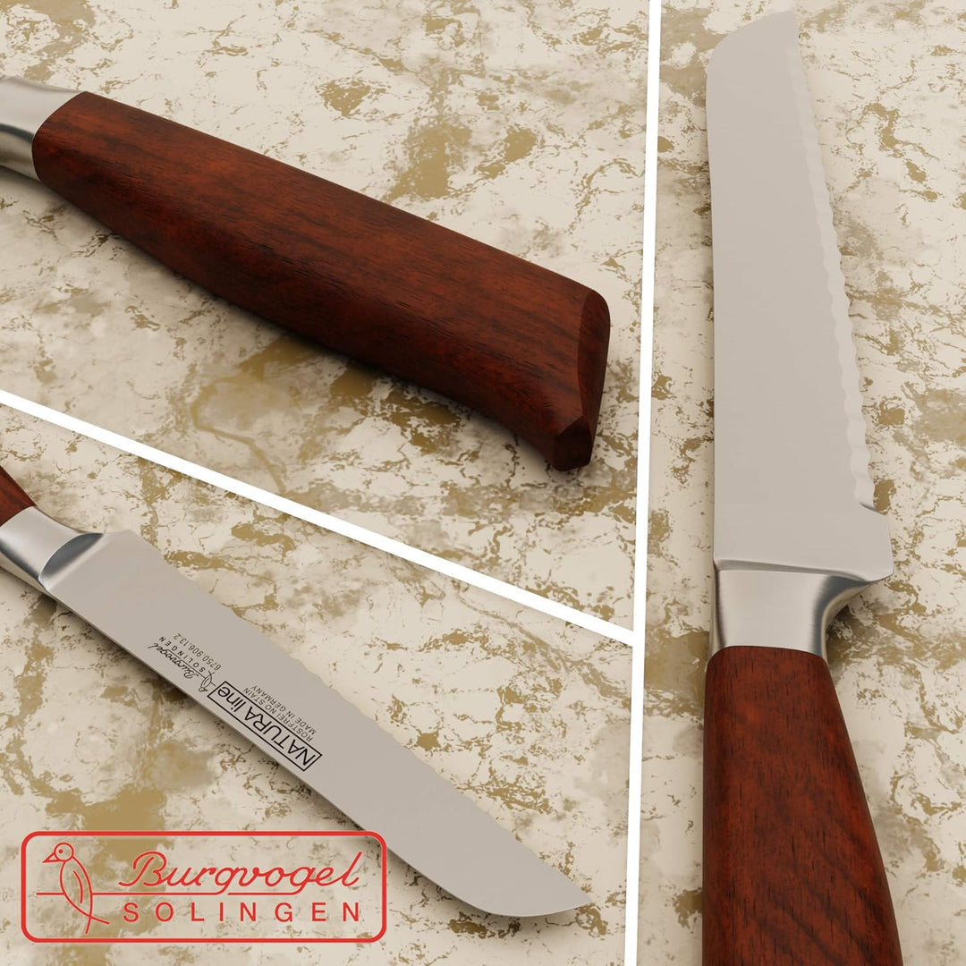 Burgvogel Solingen Natura Line, Brötchenmesser Holzgriff, rot satiniert, geschmiedet, 13 cm, rostfre