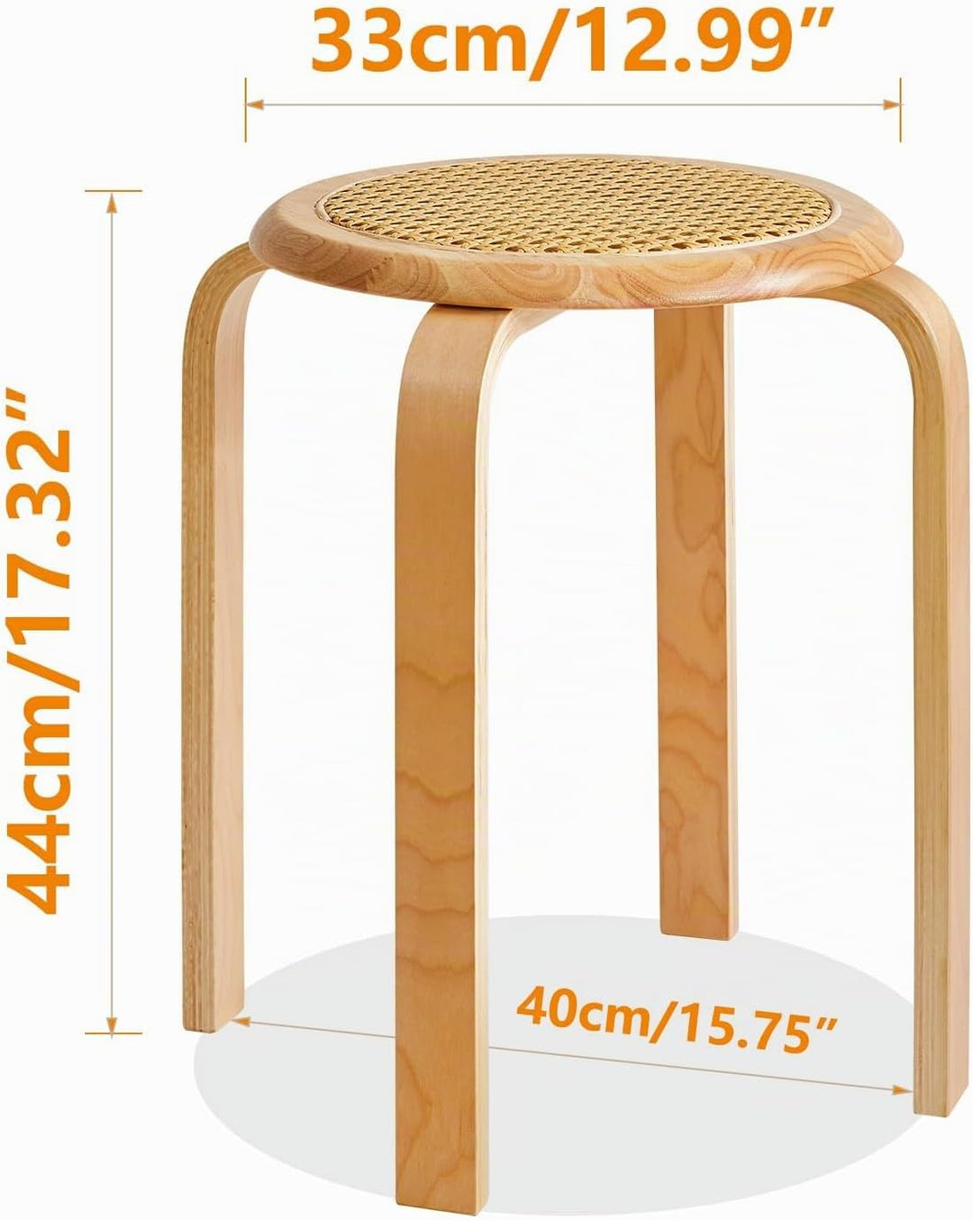 IBUYKE Oberfläche des Rattanstuhls 4er Set Esszimmerhocker, Holzstapelstuhl mit Rutschfester Matte,