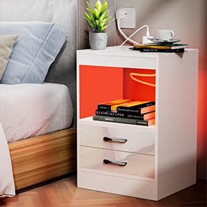 PIPIPOXER 2er Set Nachttisch mit Steckdose & USB, Nachttische mit 2 Schubladen Nachschrank für Wohnz