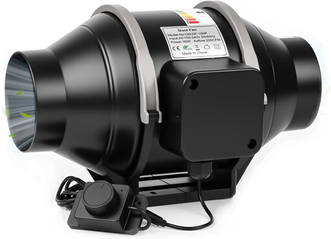 Rohrventilator 100mm Regelbar 360m³/h Rauchabzug Inline Abluftventilator mit EC Motor Rohrlüfter 100