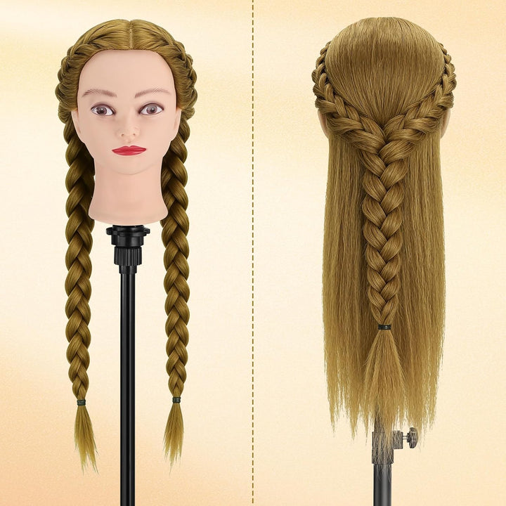Übungskopf, TwoWin 80% Echthaar Friseurkosmetik Mannequin Kopf mit Klammerständer und Geschenken - G