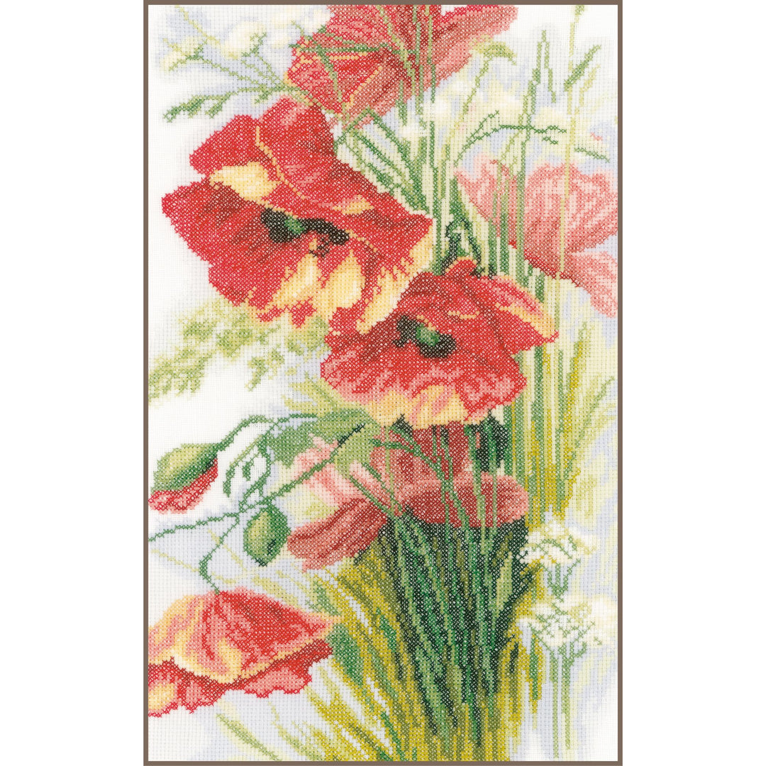 Lanarte Zählmusterpackung Mohnblumen Leinen Kreuzstichpackung, Baumwolle, Mehrfarbig, 20.0 x 34.0 x