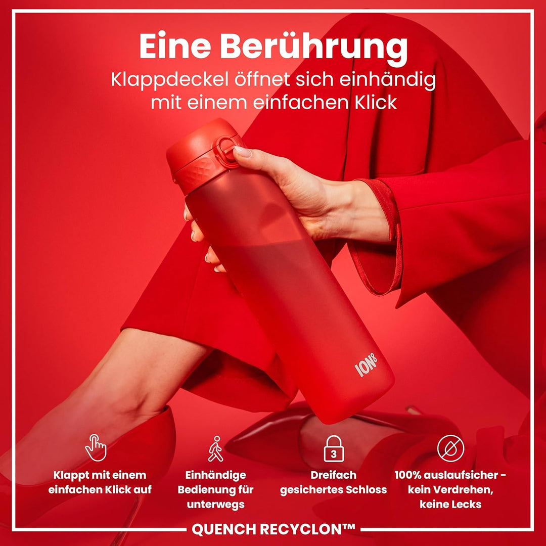 ion8 1 Liter Trinkflasche, 1000ml, Auslaufsicher, Einhandöffnung, Sichere Verriegelung, Spülmaschine