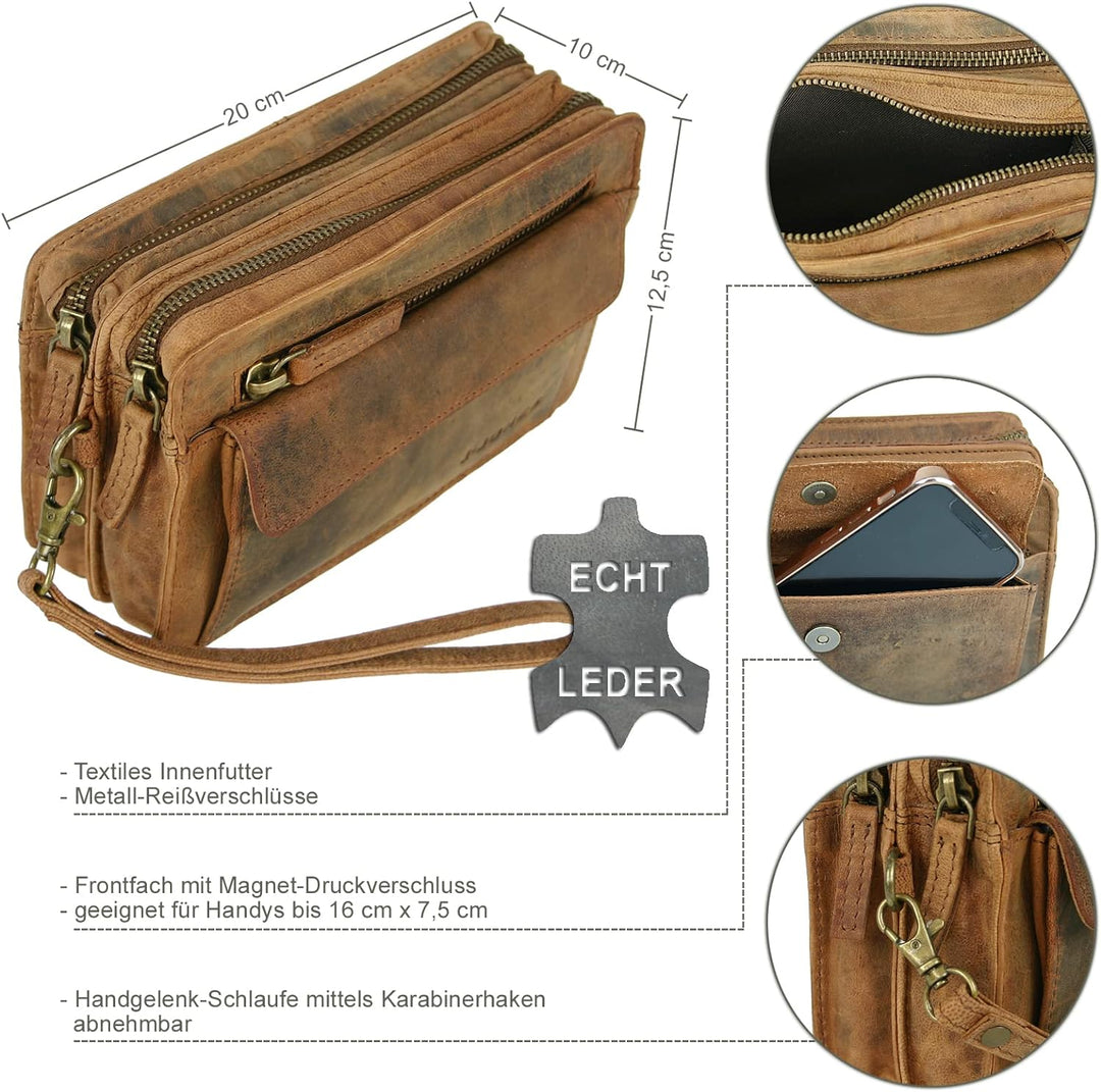 J JONES JENNIFER JONES Echt Leder Herren Handgelenktasche Herrenhandtasche Brieftasche Geldbörsentas