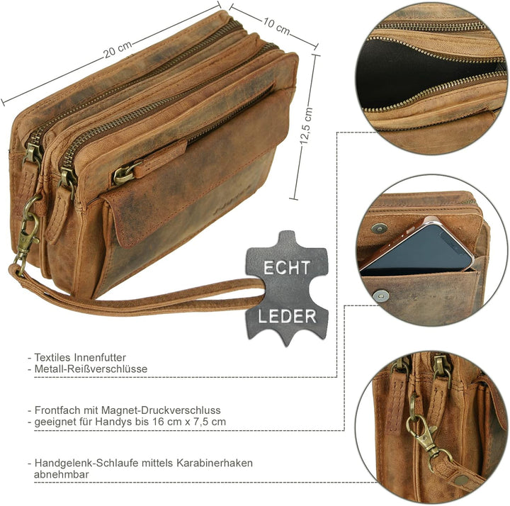 J JONES JENNIFER JONES Echt Leder Herren Handgelenktasche Herrenhandtasche Brieftasche Geldbörsentas