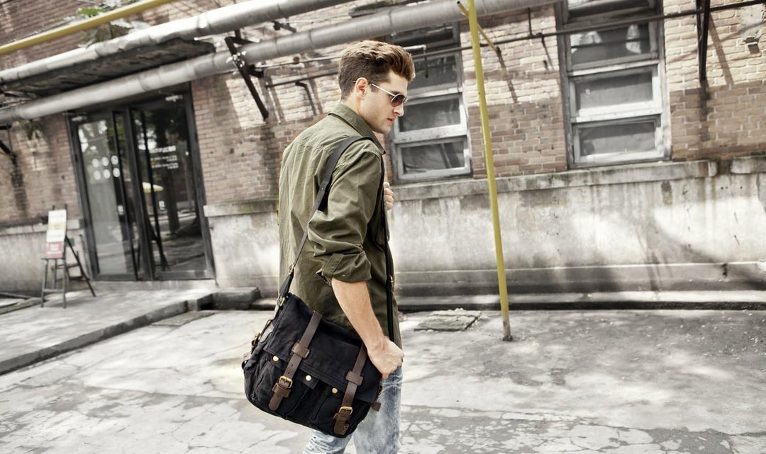 Eysee® Herren Canvas Schultertasche Umhängertasche 33cm (L) X 27cm(H) X 11cm(W) (Dunkel Braun) Schwa