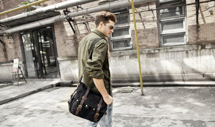 Eysee® Herren Canvas Schultertasche Umhängertasche 33cm (L) X 27cm(H) X 11cm(W) (Dunkel Braun) Schwa