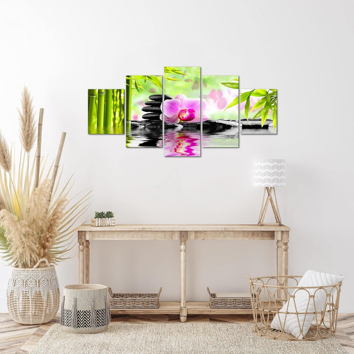 Runa Art Wandbilder Orchidee Feng Shui 5 Teilig Bild auf Vlies Leinwand Deko Wohnzimmer Schlafzimmer