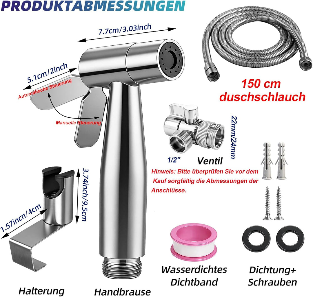 Bidet Handbrause Set, Edelstahl Hand Gehalten Sprayer, handbrause mit schlauch, Bidet Aufsatz für Du