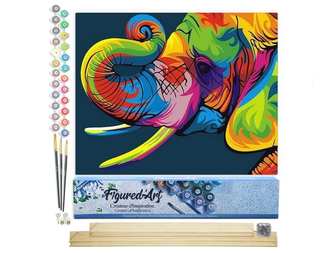 Figured'Art Malen Nach Zahlen Erwachsene Mit Rahmen Elefant Pop Art - Paint by Numbers Basteln DIY B