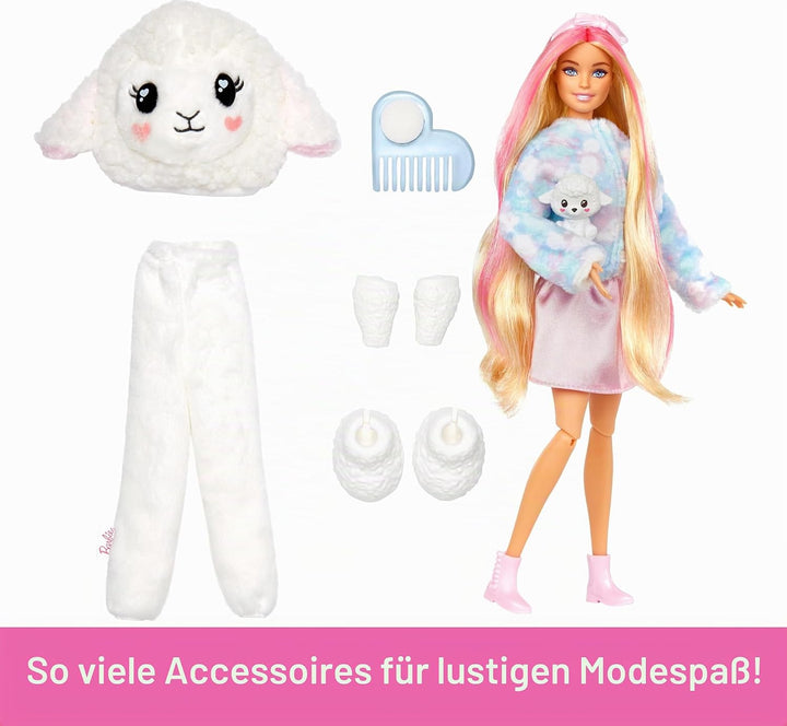 Barbie Cutie Reveal - Plüschlamm mit beweglicher Puppe, 10 Überraschungen inklusive Moden und Access