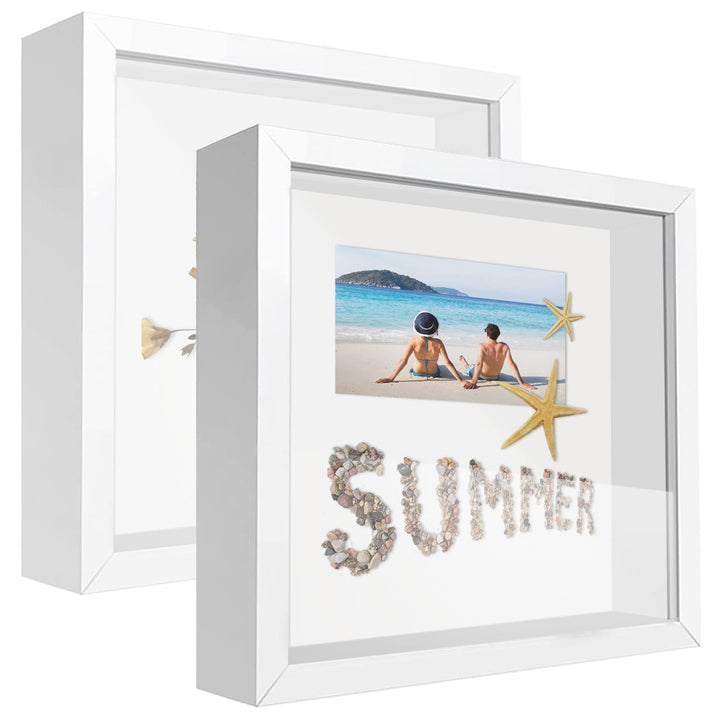 sunmeg 2Pcs 3D Bilderrahmen zum Befüllen 25 x 25cm Bilderrahmen Tief 3D Objektrahmen Hölzern bis 3cm