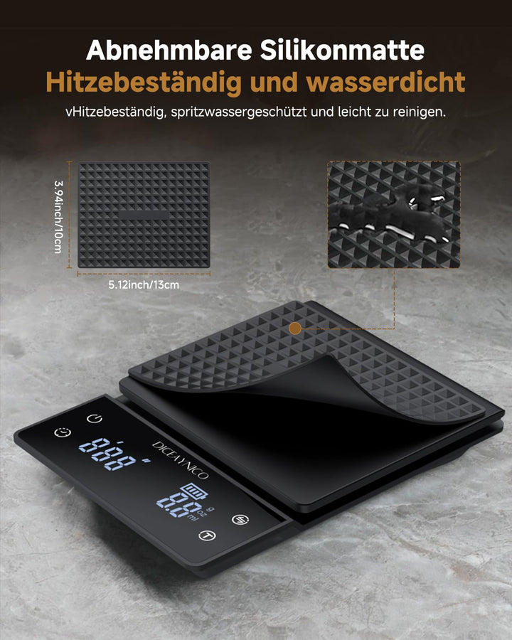 Digitale Kaffeewaage mit Timer, 3 kg/0,1 g | Timer und Countdown, wiederaufladbare Espresso-Waage mi