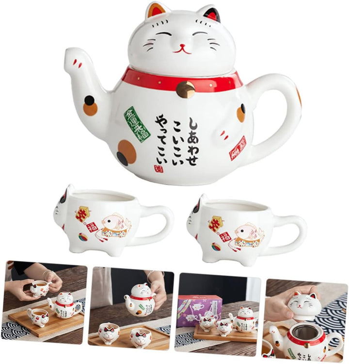 Keramik Lucky Cat Teekanne Mit Tragbares Chinesisches Tee Hochwertigem Material Kreatives Maneki Mot