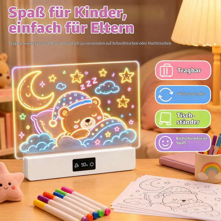 OUTON LED Zeichenbrett Kinder mit 8 Farben &amp; 3 Lichtmodi, Wiederverwendbare Leuchttafel mit 7 Stifte