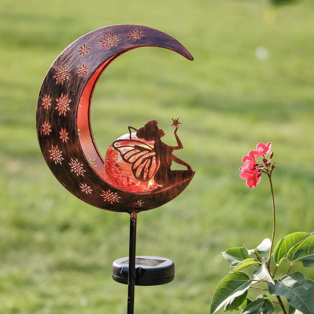 TERESA'S COLLECTIONS Solarlampen für Aussen,Gartendeko für draussen Gross Metall Mond Solarleuchte G