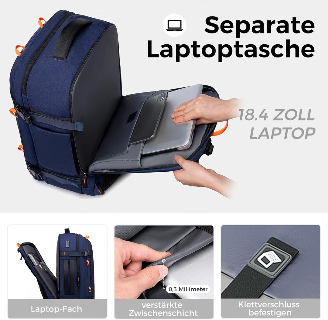 Fenree.geer Reiserucksack, Handgepäck Rucksack, Laptop Rucksack für 18.4 Zoll, Erweiterbar 49 L auf
