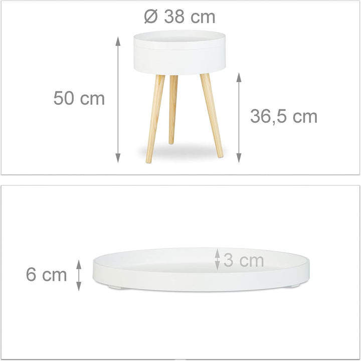 Relaxdays Beistelltisch rund skandinavisches Design, 70er, Nachttisch mit Tablett, Staufach, HxBxT: