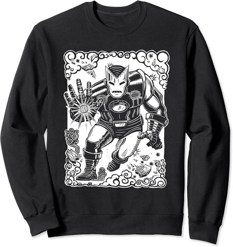 Marvel Iron Man Blast Linocut Black Sweatshirt