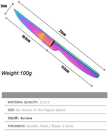 BISDARUN Steakmesser Set mit scharfem Wellenschliff Edelstahl 6-teilig Tafelmesser Regenbogen Fleisc