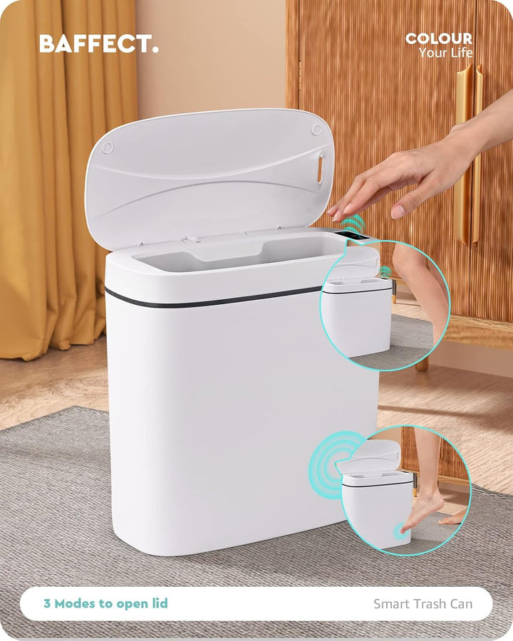 Baffect Bad Mülleimer Mit Sensor 9,5 L, Schmal Mit Deckel für Badezimmer, Automatisch für Die Küche,