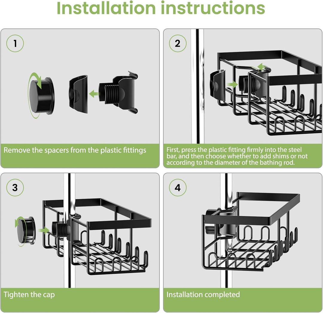 HouseUp Duschablage Ohne Bohren, 2 Stück Duschstangen-aufbewahrungsregal Edelstahl für 18 mm-25 mm D