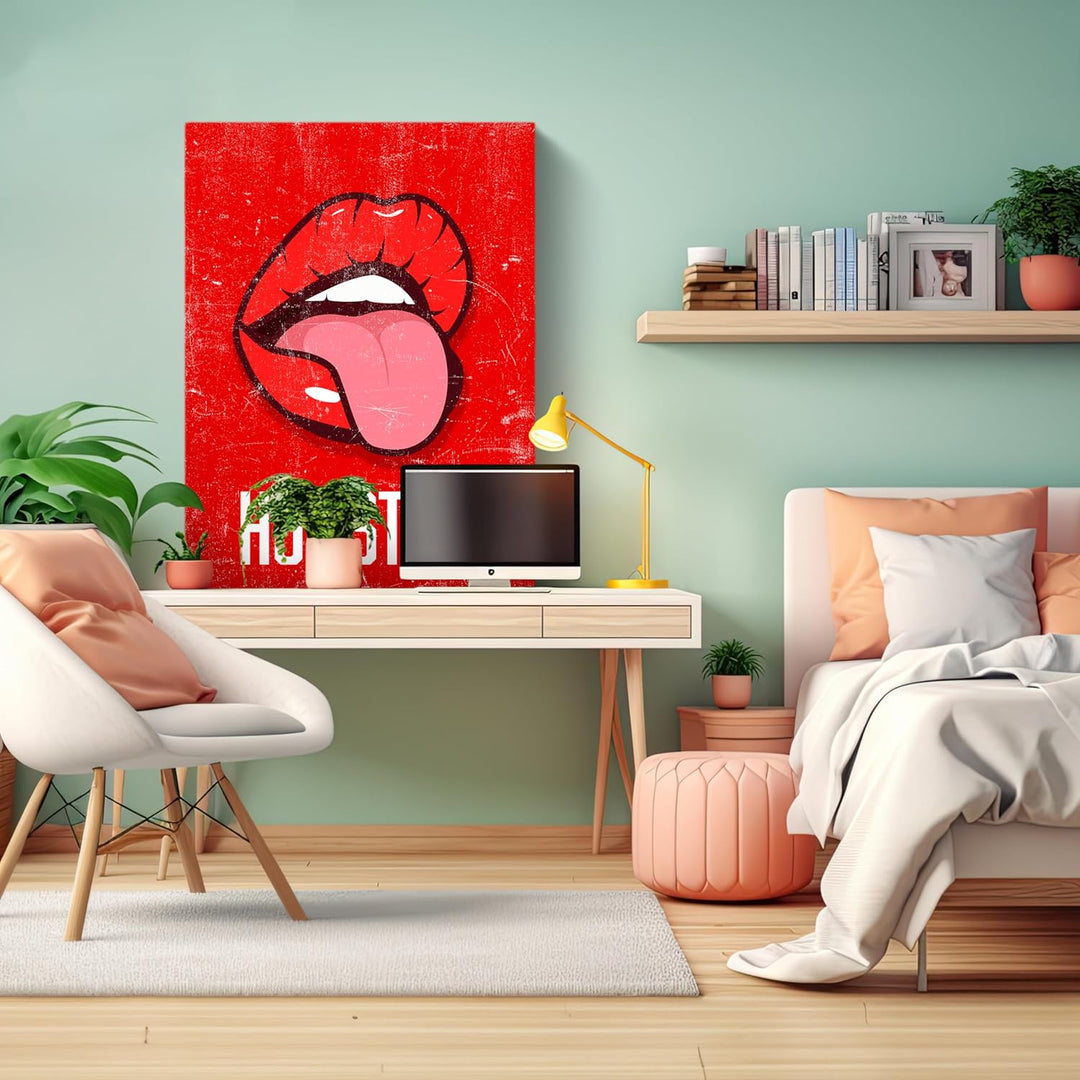 wandmotiv24 Leinwandbild Motivation, 80x60cm, Hochformat, Hot Stuff, Lippen, Deko, Bilder auf Leinwa