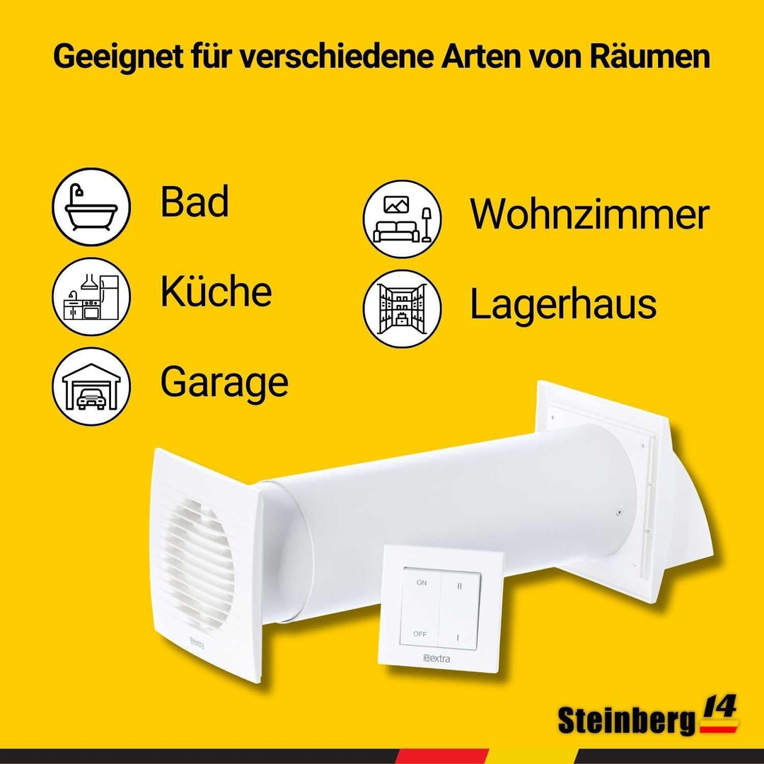 Steinberg14 Weiss 125mm Dezentrale Lüftung mit Wärmerückgewinnung - Rekuperator mit Schalter - Wandl