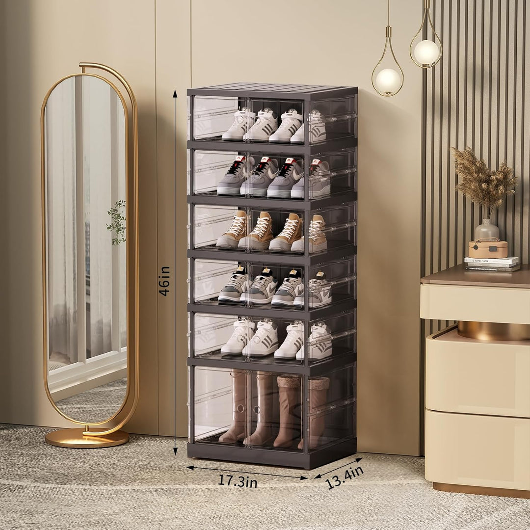 ELPHECO Schuhregal stapelbar transparent faltbar 6 Ebene 12 Paare Schuh-Organisatoren, Eingangsberei