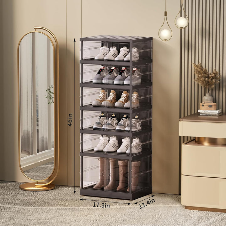 ELPHECO Schuhregal stapelbar transparent faltbar 6 Ebene 12 Paare Schuh-Organisatoren, Eingangsberei
