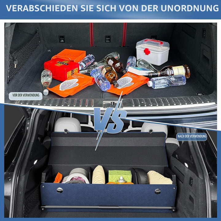 Auto Kofferraum Organizer mit Deckel, Aufbewahrungsbox Gross XXL und Stabilem Griff, 90L Premium Led