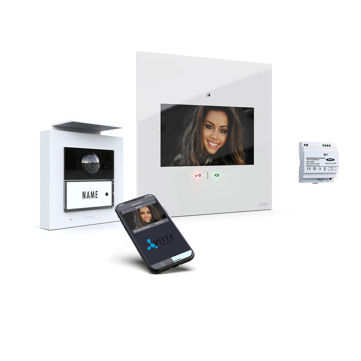 m-e iP Video-Türsprechanlage RFID weiss/weiss | Aluminium Aussenstation für 1-Familienhaus | 7“ Desi
