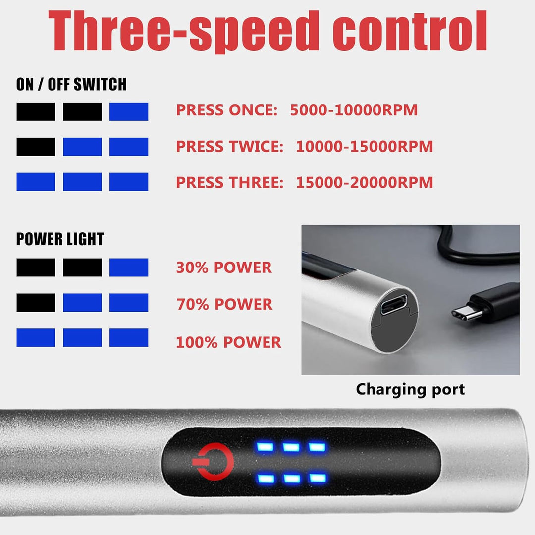 Elektrischer Gravierstift, Bis Zu 18.000 U/min Einstellbar, Kabellos USB Wiederaufladierbar Gravur W