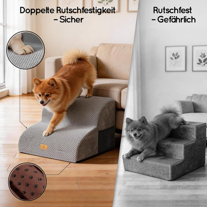 HEVOL Hundetreppe für Kleine Hunde,2 Stufen Haustiertreppe Katzentreppe mit Waschbarer Bezug,Tragbar