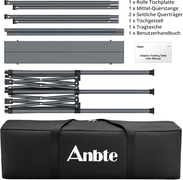 Anbte Campingtisch Grilltisch 122x60x74cm(LxBxH) Übergrösse Alu Rolltisch X-Frame Design Klapptisch