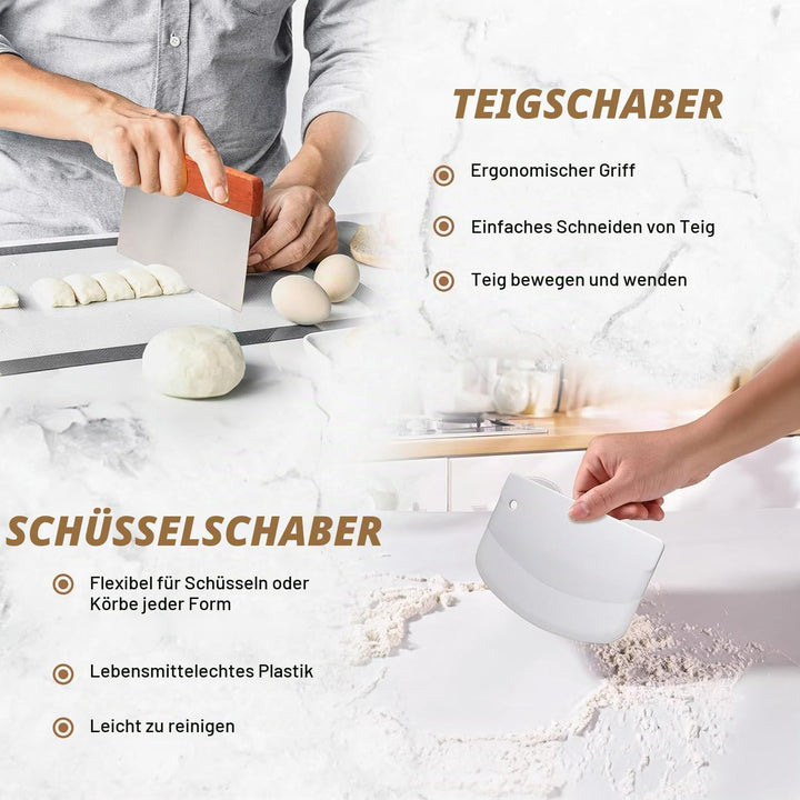 Gärkorb Set, Gärkörbchen mit Silikon Backmatte, 23cm Runde und 25cm Ovale Gähr Körbchen, Brotkörbche