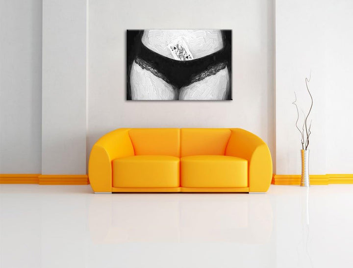 Pixxprint Spielkarte in Damenunterhose Pinsel Effekt, Format: 100x70 auf Leinwand, XXL riesige Bilde