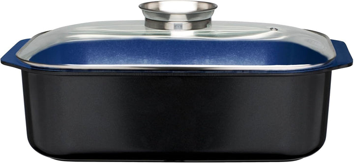 GSW Stahlwaren GmbH Rechteckiger Bräter mit Glasdeckel und Aromaknopf, 40 x 26 x 11 cm, 8 Liter, Alu