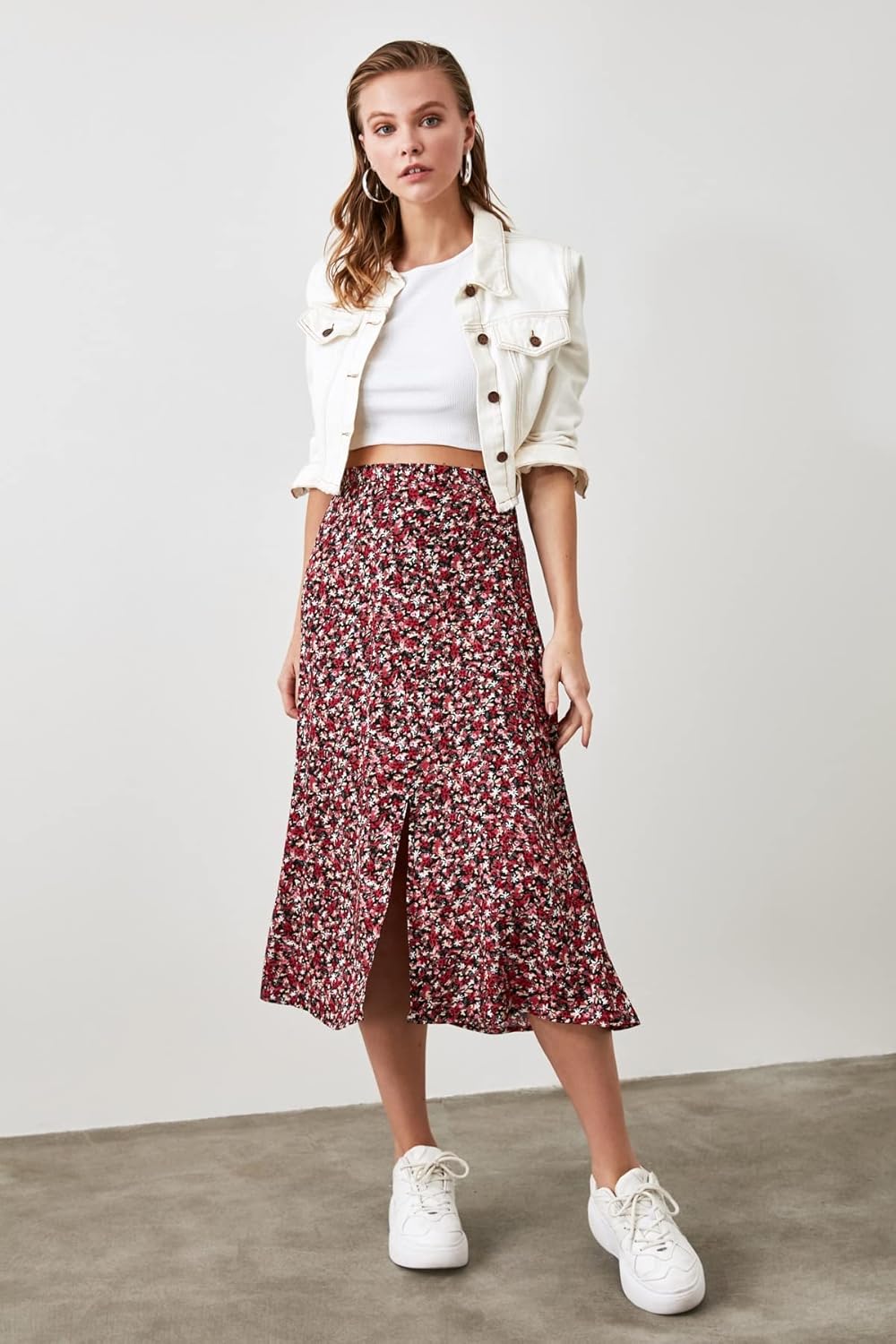 TRENDYOL Damen Trendyol Fliesenblumenmuster TIPP Detaillierter Rock Skirt (1er Pack) 34 Mehrfarbig,