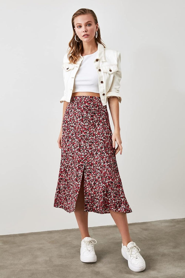 TRENDYOL Damen Trendyol Fliesenblumenmuster TIPP Detaillierter Rock Skirt (1er Pack) 36 Mehrfarbig,