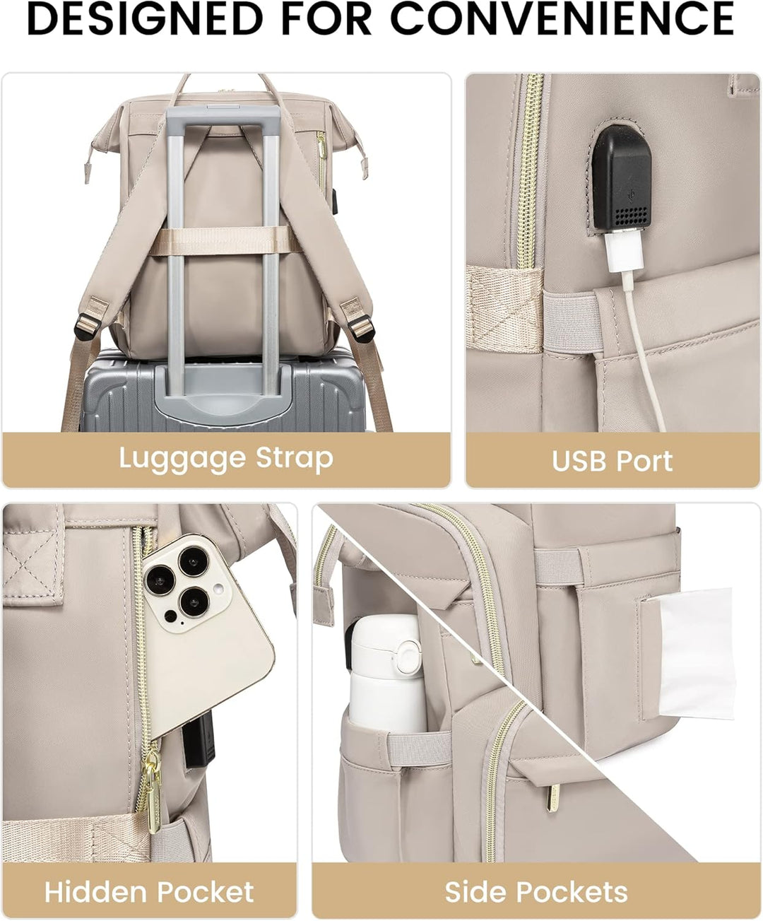LOVEVOOK Rucksack Damen Schulrucksack, Wasserdicht Laptoprucksack mit Ladeanschluss, Rucksäcke für U