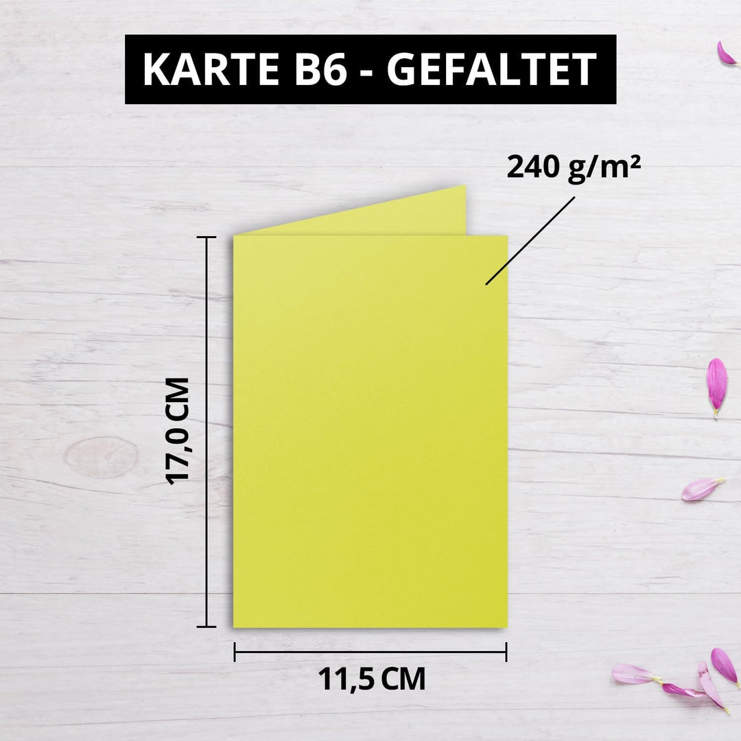 50 Faltkarten B6 - Limette - PREMIUM QUALITÄT - 11,5 x 17 cm - sehr formstabil - für Drucker geeigne