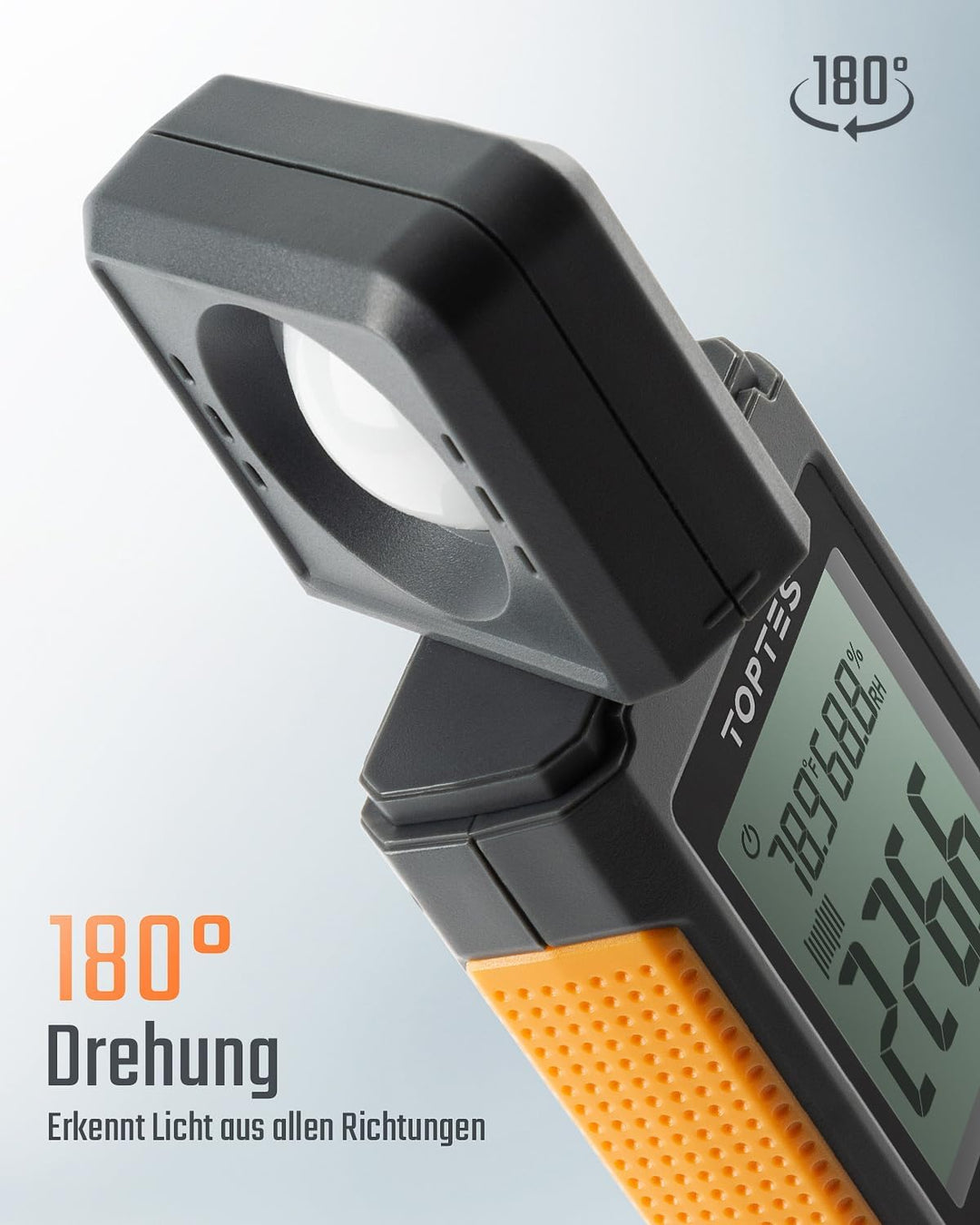 TopTes TS-710 Luxmeter mit 180º drehbarem Sensor, 0-200.000 Lux Lichtmessgerät mit Grosses Backlit L