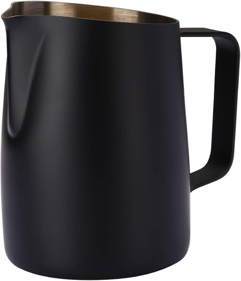Dianoo Espresso-Milchaufschäumer, Milchkännchen, Edelstahl, für Kaffee-Latte-Kunst, 420 ml Schwarz,