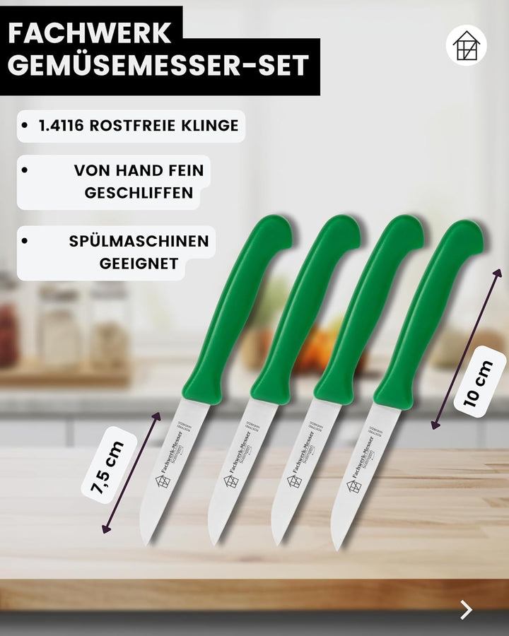 Fachwerk Gemüsemesser 4er Set – Küchenmesser mit 7,5cm Klinge, Schälmesser aus rostfreiem Edelstahl