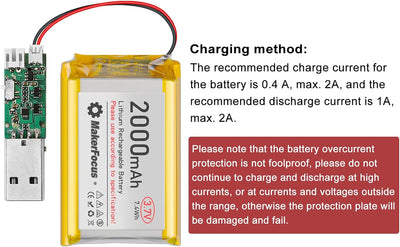 4 Stück 3,7V 2000mAh Lithium Batterie 1S 1C LiPo Akku mit Schutzplatine, Isolierband und Micro JST 1