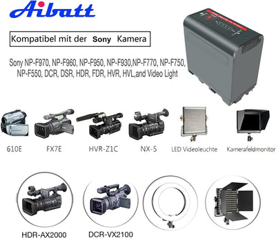 Aibatt 10.5Ah NP-F970 Ersatzakku für Sony NP-F980,NP-F960,NP-F750,Kompatibel mit Sony DCR-VX2100,DSR