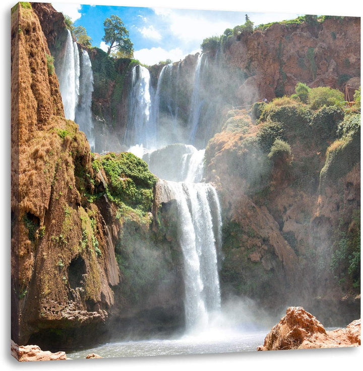 Spektakulärer Wasserfall, Format: 70x70 auf Leinwand, XXL riesige Bilder fertig gerahmt mit Keilrahm