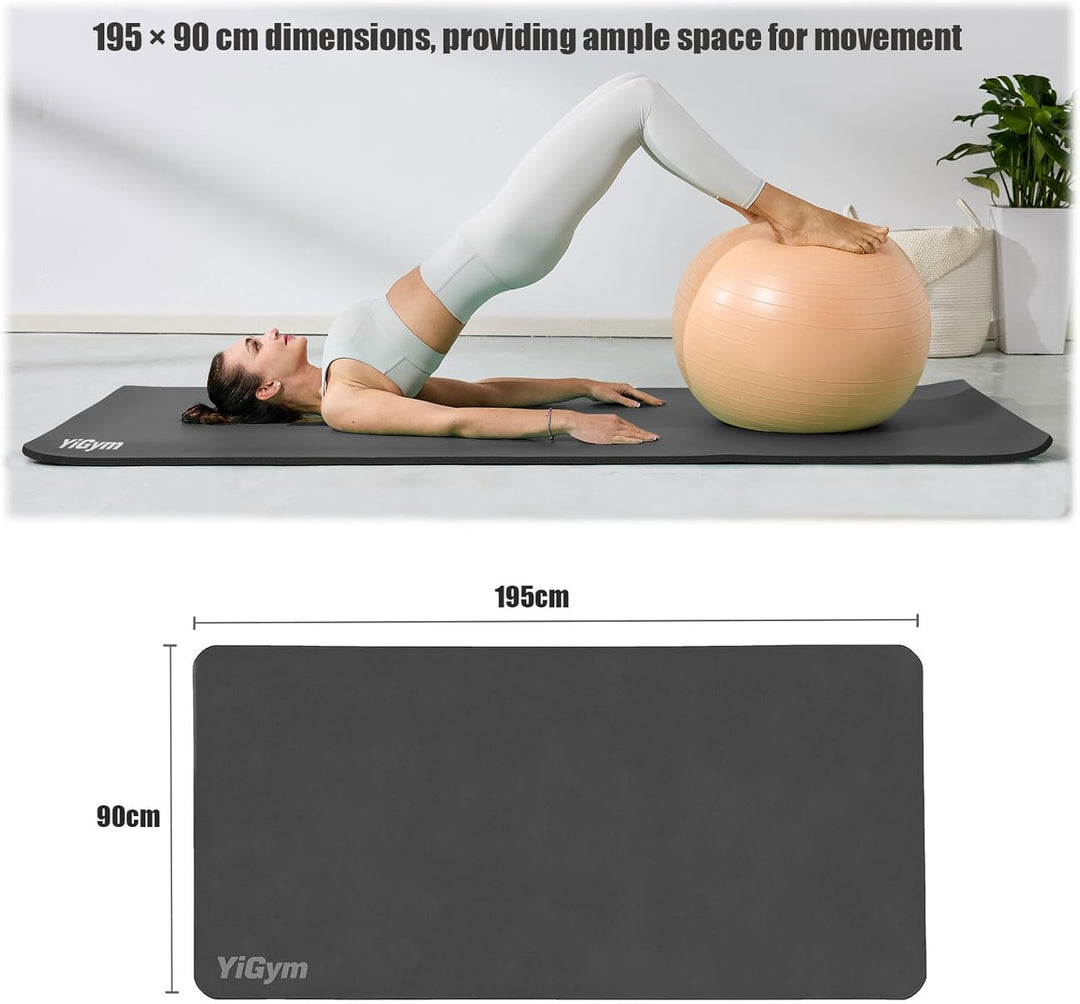 Gymnastikmatte 195x90cm Gross Yogamatte 10/15mm Dicke XL Fitnessmatte | Mit Tragegurt und Tasche, Ru